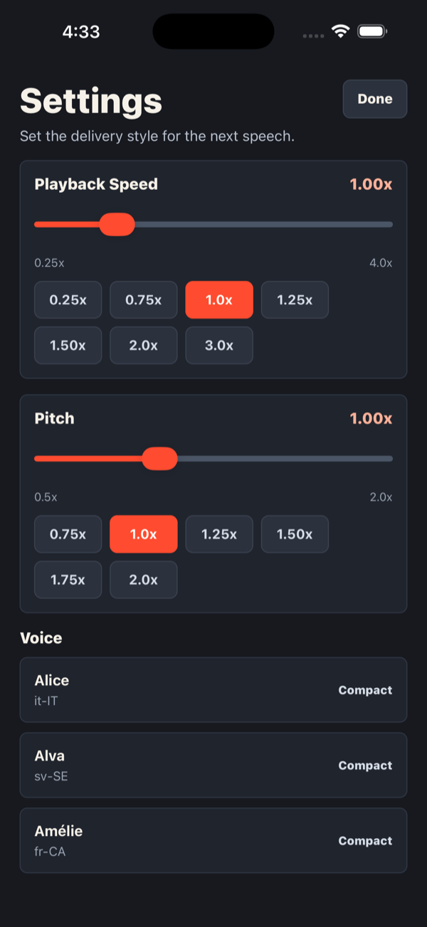 Filibuster settings screenshot