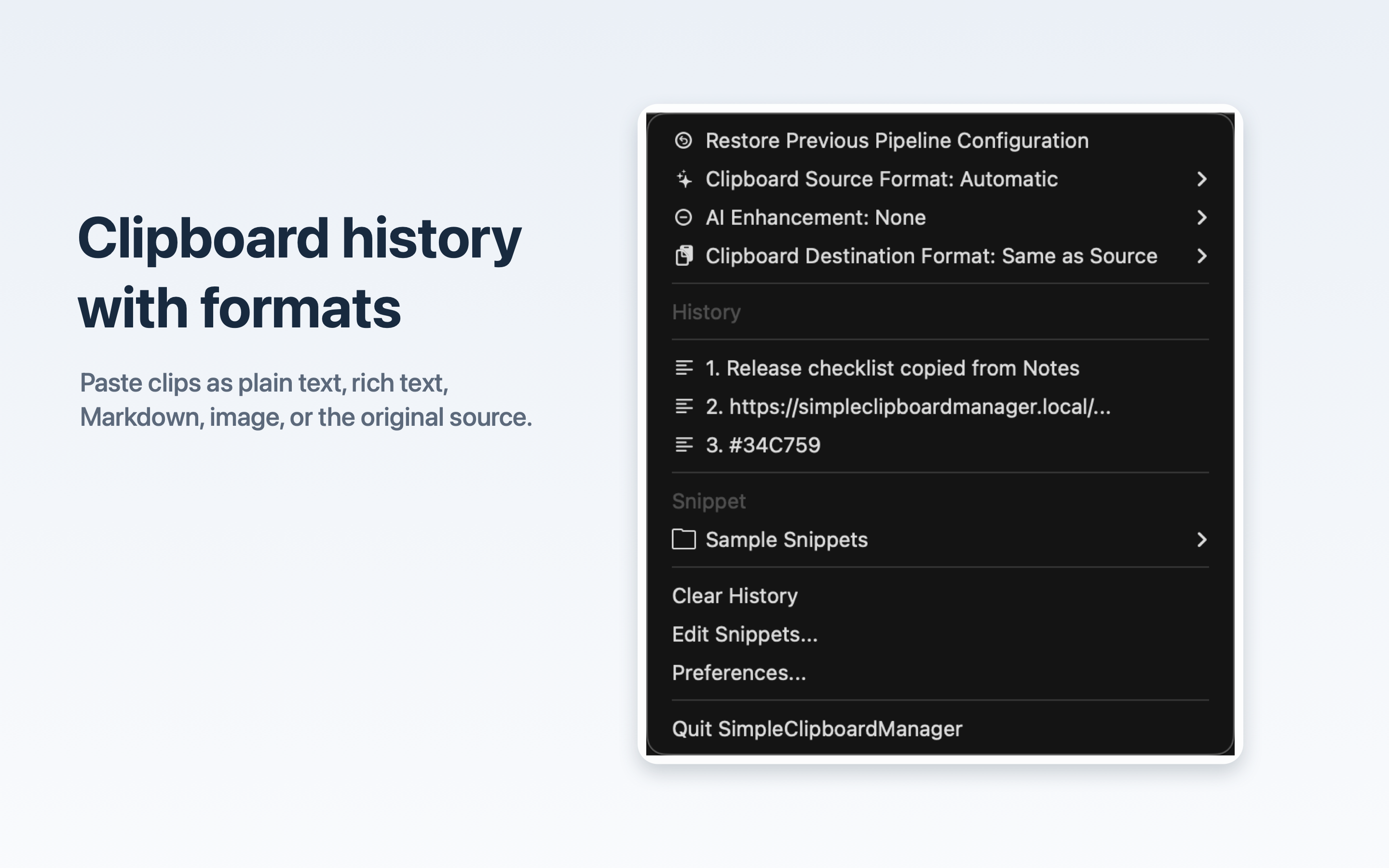 Simple Clipboard Manager AI clipboard history screenshot